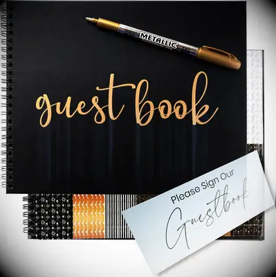 Black and metallic gold guest book