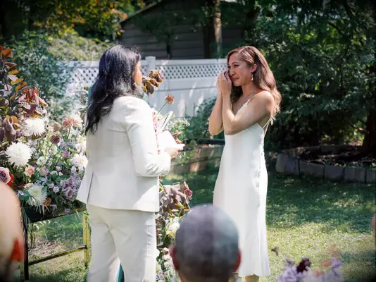 Bride Crying During Vow Exchange at Ceremony
