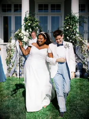 The newlyweds at their wedding ceremony. 