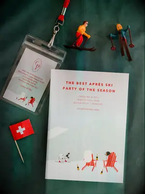 Ski-themed stationery at a winter wedding. 