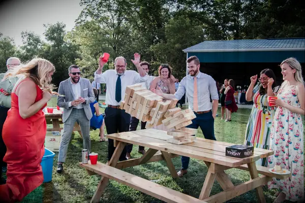 Wedding Guests Playing Giant Jenga
