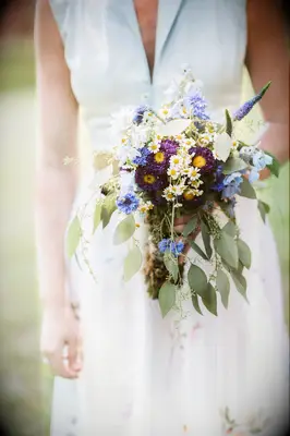 rustic blue wedding bouquet with wildflowers