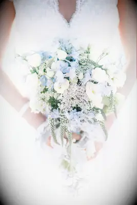 light blue and white wedding bouquet 