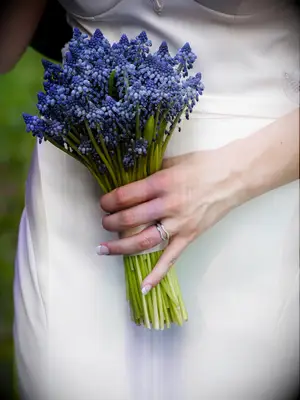 simple blue muscari wedding bouquet 