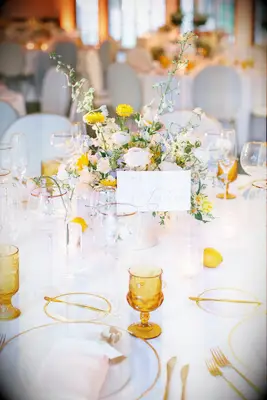 Small golden floral wedding centerpiece