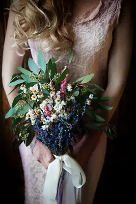 Romantic pastel eucalyptus wedding bouquet