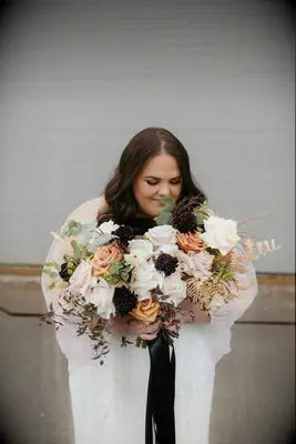 Bohemian wedding bouquet with fragrant eucalyptus