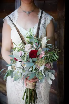 Rustic rose and eucalyptus wedding bouquet