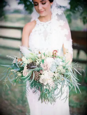 Floral wedding bouquet with romantic eucalyptus