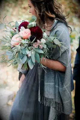 Eucalyptus, peony and dahila wedding bouquet