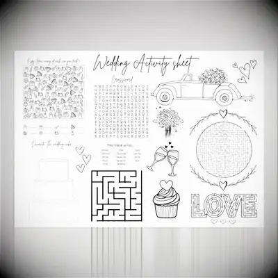 Color and word search wedding activity sheets