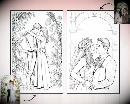 Custom photo wedding coloring book