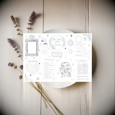Color-in wedding activity placemat for kids