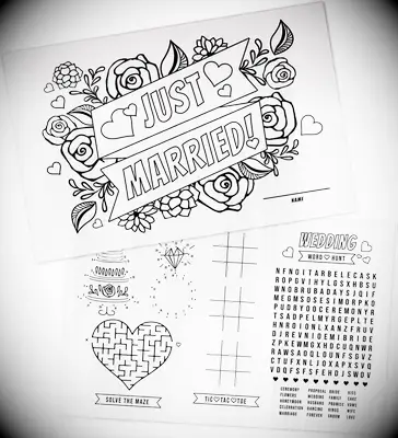 Just Married wedding coloring activity sheet for kids