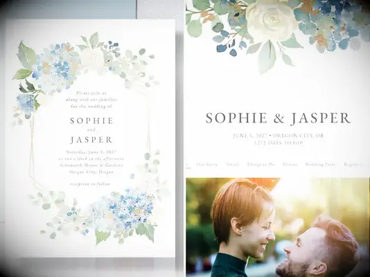 Gilded Hydrangea Wedding Invitations and Website