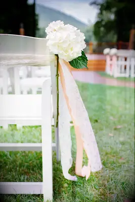 Hydrangea and Lace Ceremony Chair Decor