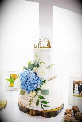 Three-Tier Cake With Blue Hydrangea