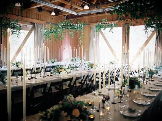 Rustic Reception Space With Iron Chandeliers Favorite