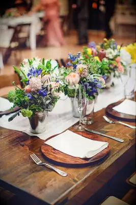 Low centerpieces barn wedding decor