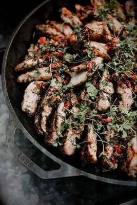 Roasted Chicken With Veggies and Cilantro Family-Style Meal in Cast Iron