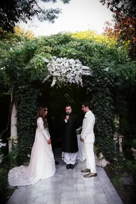 White Floral Installation for Backyard Wedding