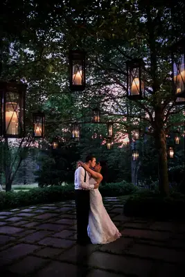 Backyard Wedding Ceremony With Hanging Lanterns