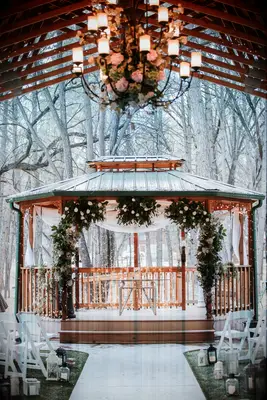 Lanterns and Florals Decorate This Gazebo for a Winter Wedding Ceremony