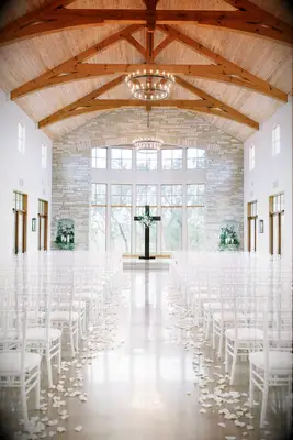 Floor to Ceiling Windows Decorate This Indoor Rustic Wedding Ceremony