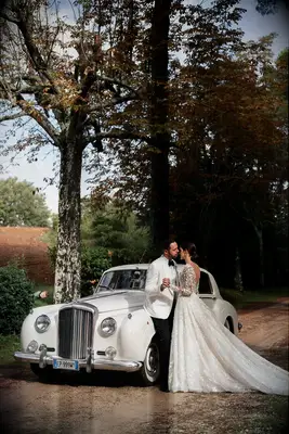 Vintage White Wedding Ceremony Getaway Car