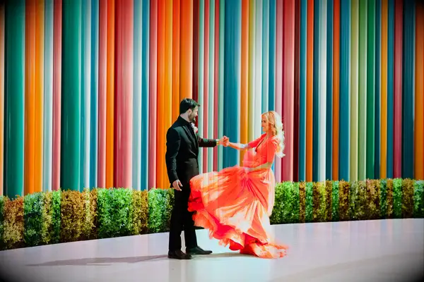 Couples wedding photos in front of The Neon Museum wedding venue in Las Vegas