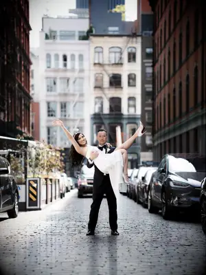 Bride and Groom Posing on Street in Manhattan, New York