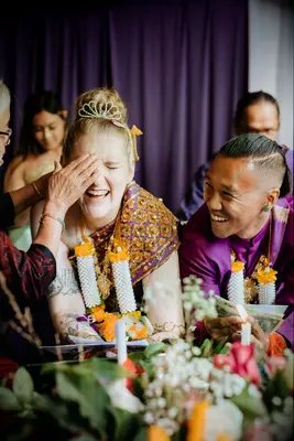 Blessing the Bride With Holy Water During a Khmer Knot-Tying Ceremony