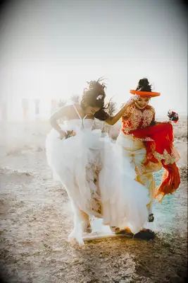 Couple Jumping the Broom During Desert Elopement in Las Vegas