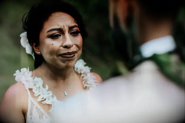 Bride Crying During Vow Exchange at Hawaii Elopement