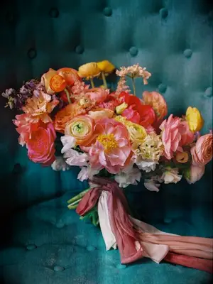 Orange-and-yellow bouquet with ribbon