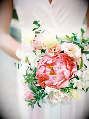 Bouquet with coral charm peony