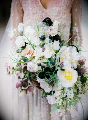 White, yellow and purple bouquet