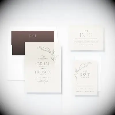 Tan wedding invitations with floral accents