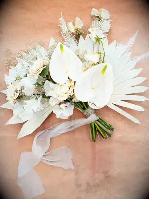 Boho dried monochrome white wedding bouquet