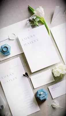 Blue and white wedding stationery suite 