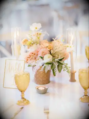 yellow, peach and terracotta fall wedding centerpiece