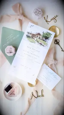 Watercolor venue wedding invitations from Etsy