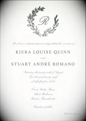 Botanical wreath monogram wedding invitations from Paper Source