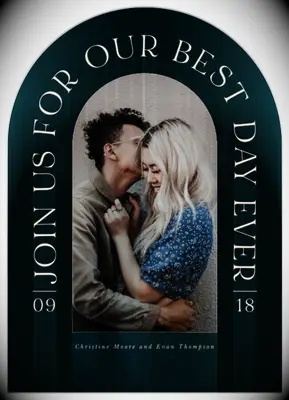 Blue modern arch wedding invitations from Basic Invite