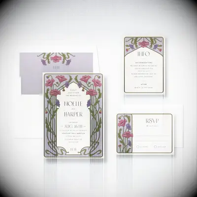 Purple floral wedding invitation suite from Tartarusfarms Invitations