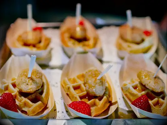 Fried chicken and waffle bites wedding appetizers