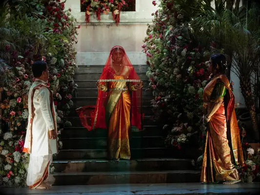 Bride making entrance at Indian wedding