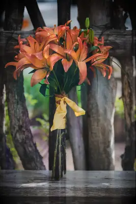 Long-Stemmed Tiger Lily Wedding Bouquet With Zebra Grass