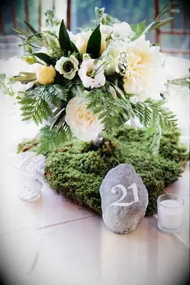 Natural Centerpieces Made with Moss and Rock Table Numbers