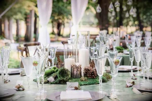 Woodland Themed Tablescape With Moss-and-Pinecone Centerpiece